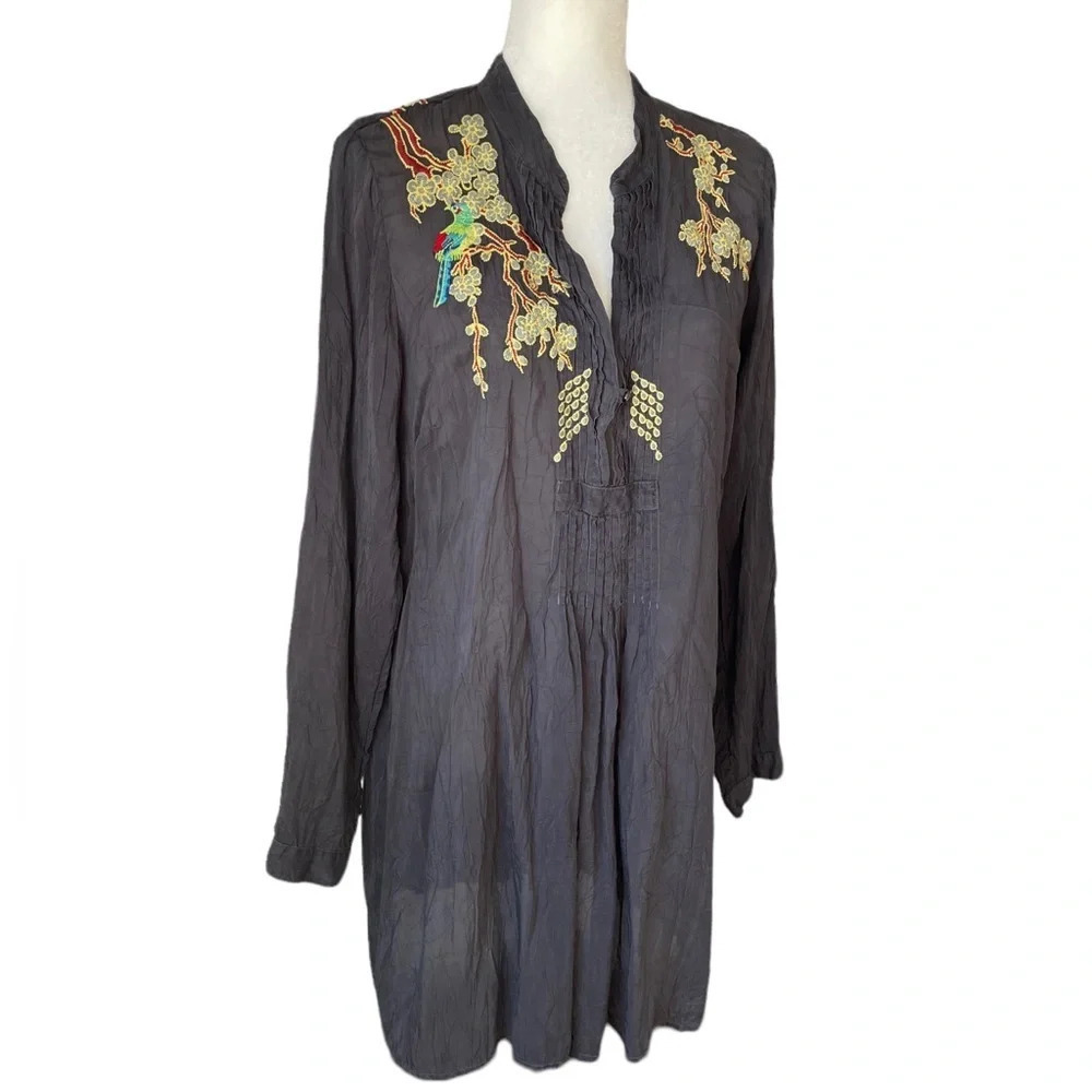 Johnny Was Nevaeh Tunic Top Graphite Grey Small